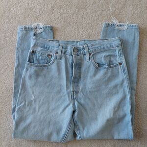 Levi Strauss 501 S Jeans, Women's 31x28 Skinny, 100% Cotton, Light Wash Distress